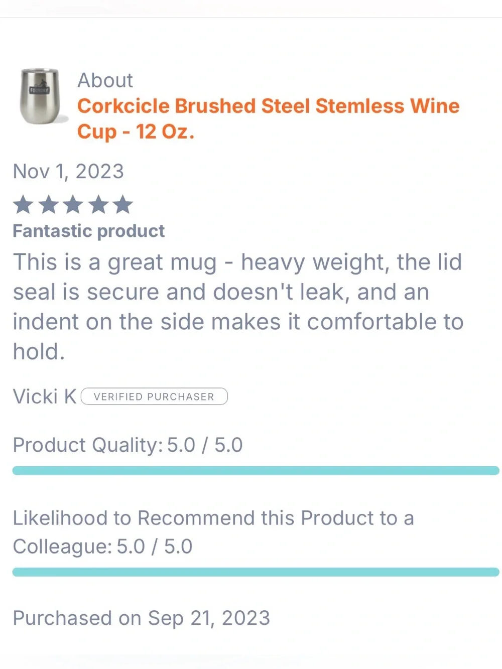 Corkcicle Gunmetal Insulated Stemless Tumbler Wine Cup with Clear Lid- 12 oz.